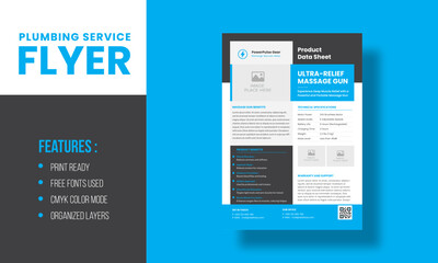 Massage Gun Product Data Sheet Flyer for Fitness and Wellness Equipment Marketing