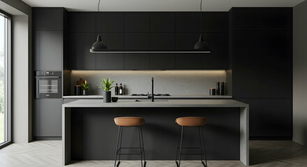 kitchen,  modern,  dark, Modern Dark Kitchen Interior Design