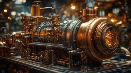 Fototapeta premium Intricate Steampunk Locomotive Model: A Masterpiece of Mechanical Engineering
