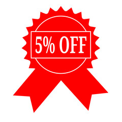 Exclusive 5% Off Discount Badge Red Ribbon Seal for Sales Promotion and Marketing Design Elements