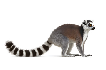 Fototapeta premium Full Body Portrait of a Ring Tailed Lemur Isolated On White Background