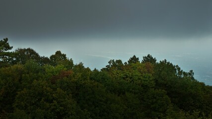 clouds over the mountain trees