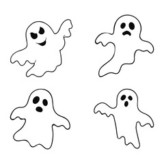 Vector illustration of a variety of cartoon ghosts.