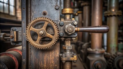 Vintage Industrial Gear Mechanism with Detailed Metalwork in Factory Setting