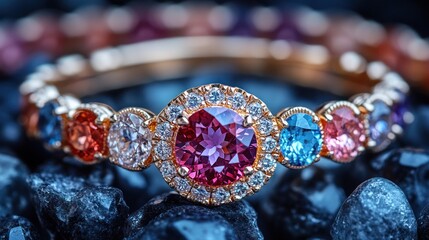 Colorful gemstone ring closeup