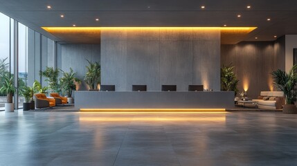 Modern Reception Area with Stylish Furniture and Ambient Lighting