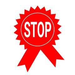 Urgent Stop Sign Red Stop Badge with Ribbon, High-Resolution Graphic Design Element for Warning, Alert, and Prohibition