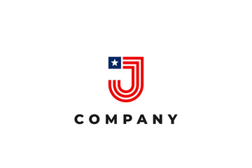 letter j capital american usa flag star logo
