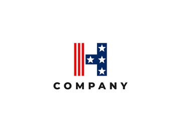 letter h capital american usa flag star logo