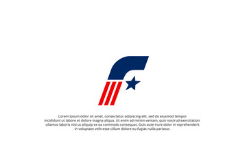 letter f italic american usa flag star logo