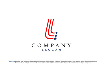 letter l capital american usa flag star logo