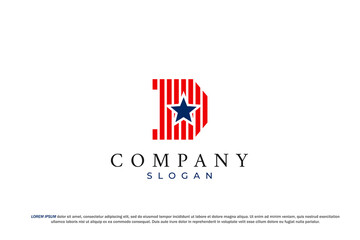 letter d american usa flag star logo