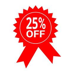 25% Off Sale  Red Discount Badge with Ribbon, Perfect for Promotional Graphics and Marketing Designs