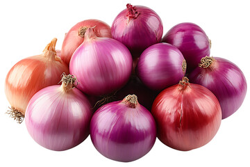 Fresh red onions group isolated black background