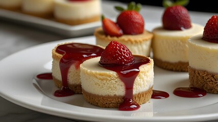 Delicious Mini Cheesecakes with Strawberry Topping and Glaze.