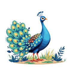 Fototapeta premium Vsai majestic peacock showing its colorful feathers in the jungle