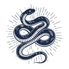 Hand drawn snake illustration in vintage style