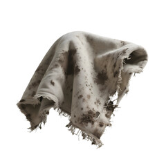 realistic tattered survival blanket with soil stains and frayed edges