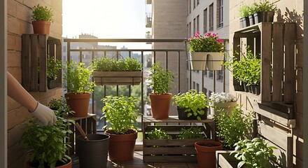 Urban garden on apartment balcony &ndash; lifestyle, DIY feel