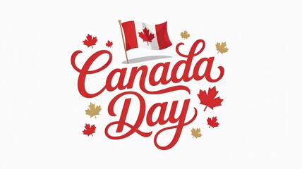 Obraz premium Canada Day Greeting Card Design with Maple Leaf and Canadian Flag on White Background