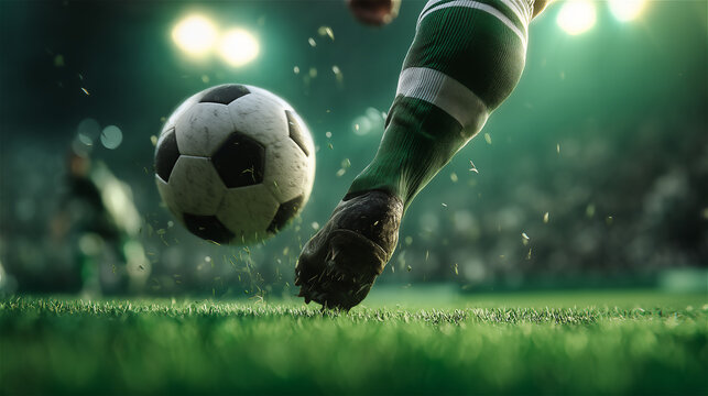 サッカーボールを蹴る足