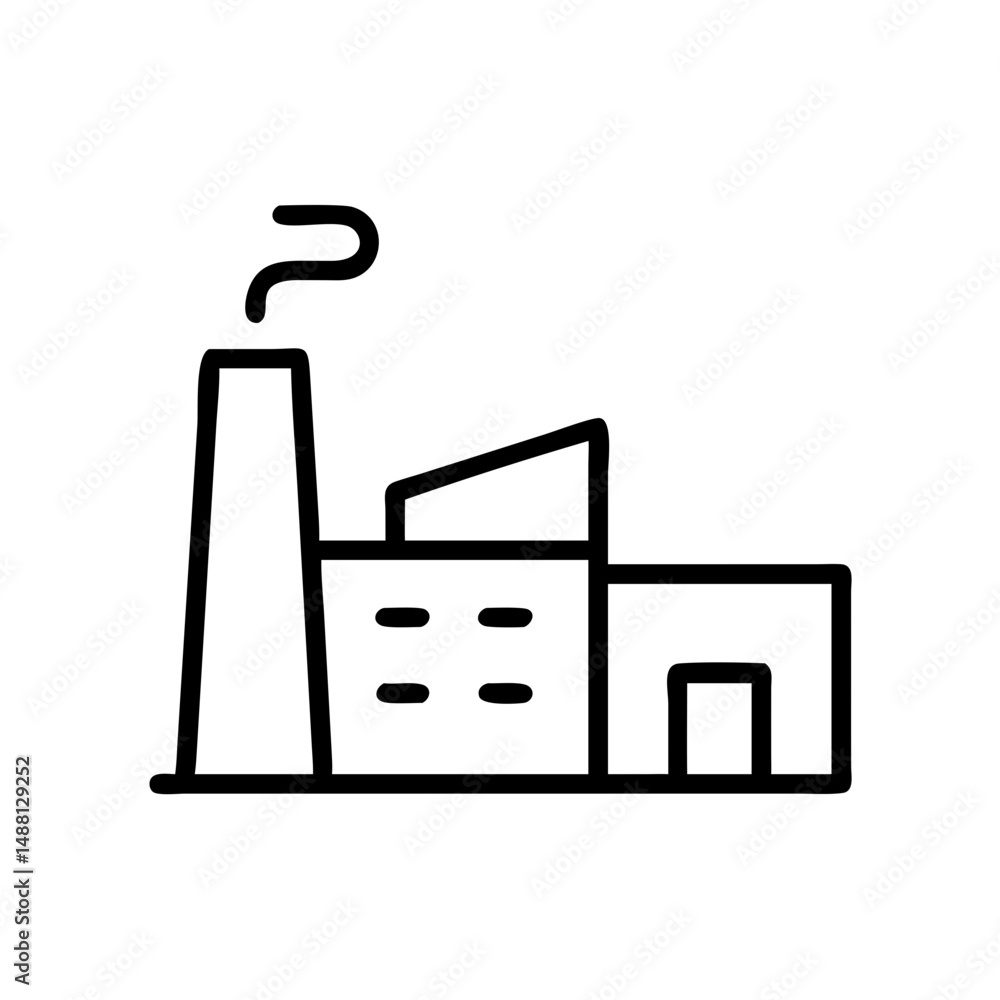 Poster factory building with smokestack in minimalist line art style