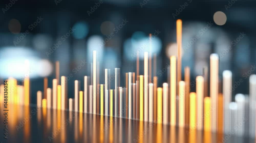 Poster dynamic bar graph with illuminated elements showcasing growth trends and data analysis