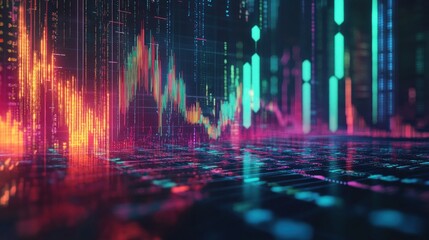 Fototapeta premium Colorful Gradient Lines and Minimalist Bar Charts in Financial Trends Depiction 2