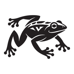Striking black illustration of a stylized, powerful looking frog design. Vector black silhouette. with white background