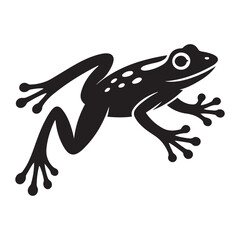 Striking black illustration of a stylized, powerful looking frog design. Vector black silhouette. with white background