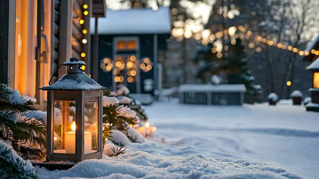 christmas lantern in the snow