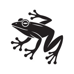 Striking black illustration of a stylized, powerful looking frog design. Vector black silhouette. with white background