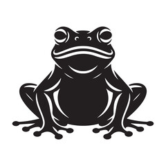 Striking black illustration of a stylized, powerful looking frog design. Vector black silhouette. with white background