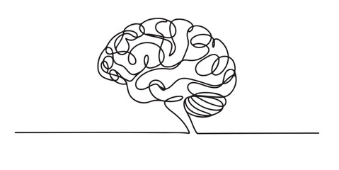 Single Line Drawing of a Human Brain, Continuous Line Drawings of the Human Brain, Abstract One Line Drawing of a Human Brain