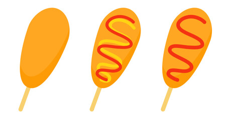 アメリカンドック ケチャップ マスタード 夏祭りの屋台セット 食べ物イラスト アイコン