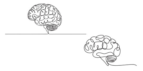 Single Line Drawing of a Human Brain, Continuous Line Drawings of the Human Brain, Abstract One Line Drawing of a Human Brain