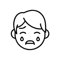 Crying teenager face icon, emotional distress, mental health in teenagers
