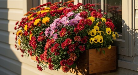 Naklejka premium Colorful autumn window box flowers
