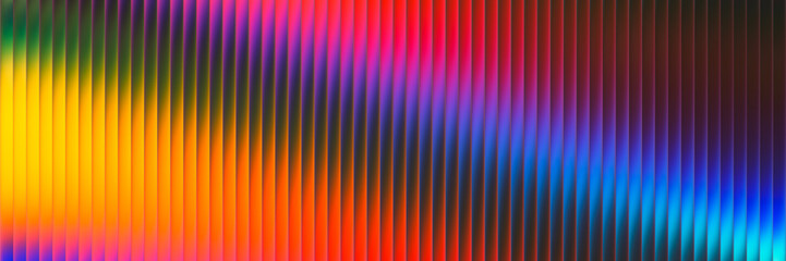 Futuristic ribbed texture with fractal glass effect and smooth fluted vertical lines of rainbow neon gradient. Bold and dynamic design blending bright colors and geometry visuals. Vector illustration