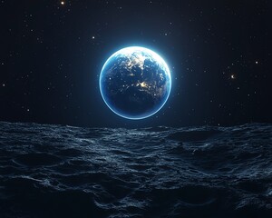 Stunning view of Earth from the moon's surface, showcasing its beauty and fragility against the backdrop of space.
