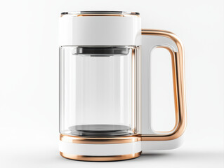 Modern electric kettle with transparent glass body and metallic rose gold accents, designed for stylish and efficient boiling contemporary kitchen