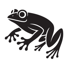 Striking black illustration of a stylized, powerful looking frog design. Vector black silhouette. with white background