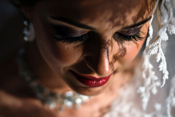 Close-up of bride with jewelry and veil