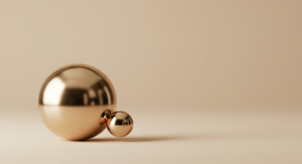 gold,  sphere,  spheres, Two Golden Spheres on Beige Background