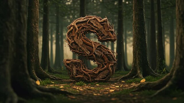 Letter S Made of Wood in Forest Setting Natural Alphabet Concept