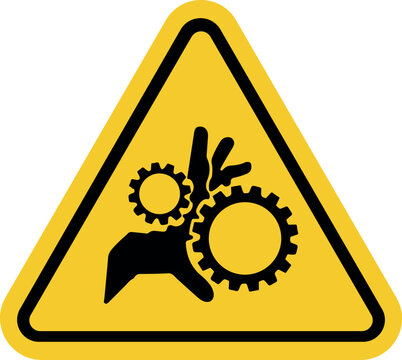 crushing hand warning sign