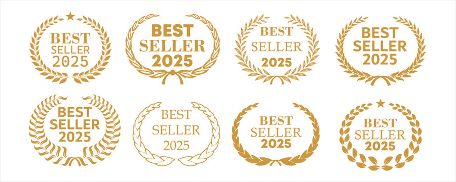 Set best seller icon design with laurel, best seller badge logo isolated . vector eps