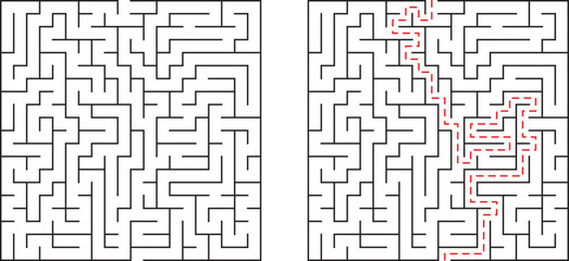 Complex maze illustration showing unsolved and solved paths demonstrating the idea of solutions
