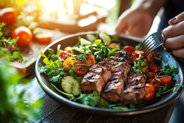Grilled Steak Salad Healthy Summer Recipe Delicious Food Photography Red Meat Dark Lunch Plate Brown