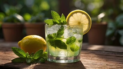 Refreshing Mojito Cocktail with Mint and Lime Garnish in a Natural Setting.